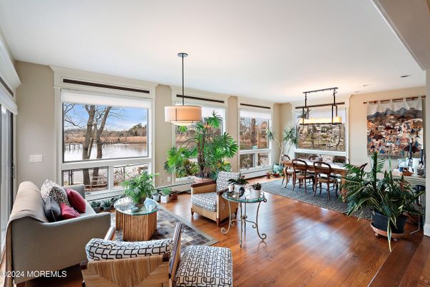 Dining room, Interior, Living room, Pendant Lights, Wood Texture Flooring
