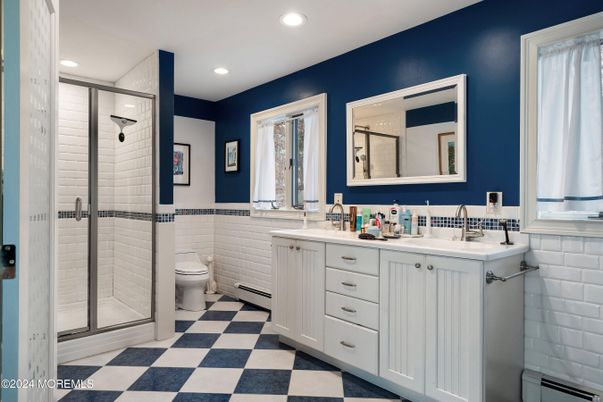 Bathroom, Dual Sink Vanities, Glass Shower, Interior, Recessed Lighting