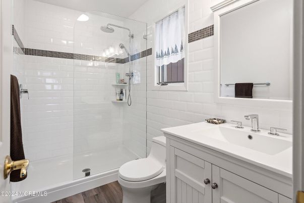 Bathroom, Glass Shower, Interior, Wood Texture Flooring