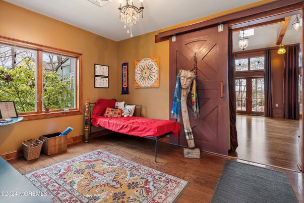 Bedroom, Chandelier, Interior, Wood Texture Flooring