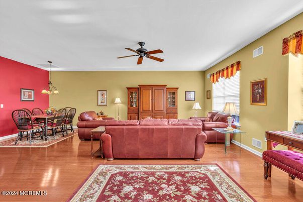Dining room, Interior, Living room, Pendant Lights, Wood Texture Flooring