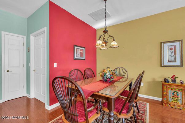 Chandelier, Dining room, Interior, Pendant Lights, Wood Texture Flooring