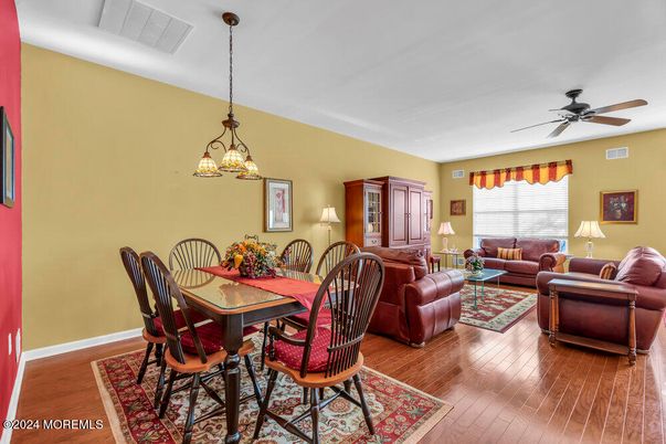 Dining room, Interior, Living room, Pendant Lights, Wood Texture Flooring
