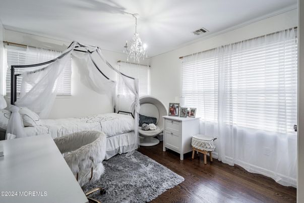 Bedroom, Chandelier, Interior, Wood Texture Flooring
