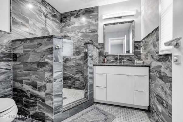 Bathroom, Glass Shower, Interior, Marble Walls, Recessed Lighting