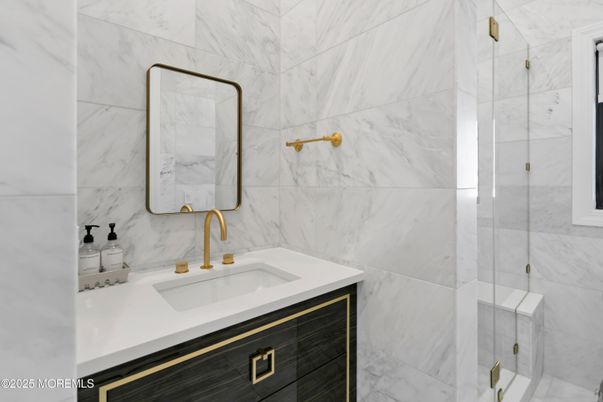 Bathroom, Glass Shower, Interior, Marble Walls