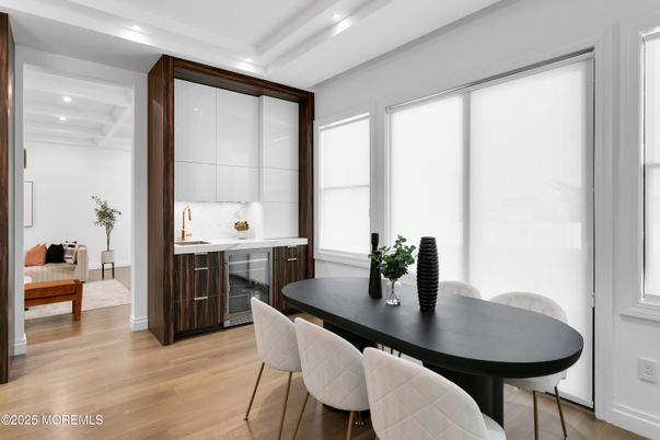Dining room, Interior, Recessed Lighting, Wood Texture Flooring