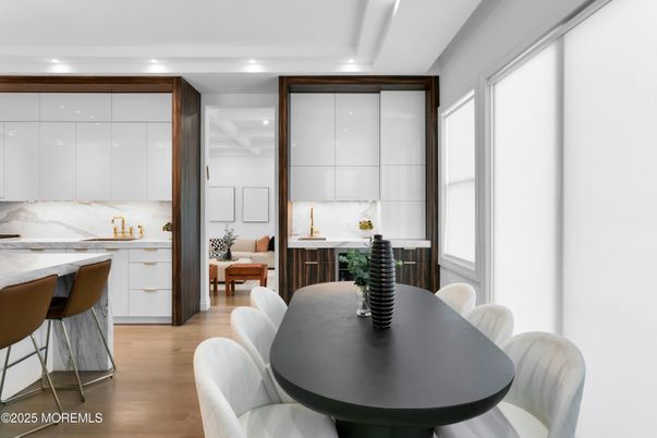 Dining room, Interior, Recessed Lighting, Wood Texture Flooring