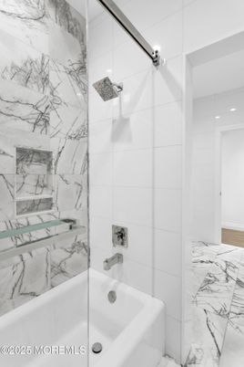 Bathroom, Glass Shower, Interior, Marble Walls
