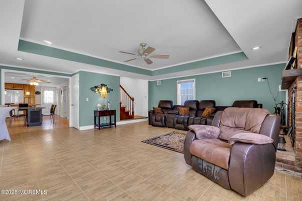 Dining room, Fireplace, Interior, Living room, Recessed Lighting