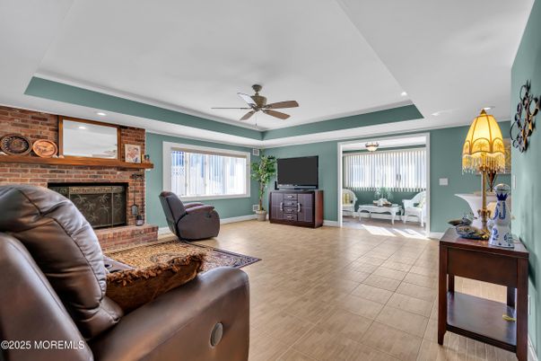 Fireplace, Interior, Living room, Recessed Lighting, Stone Walls