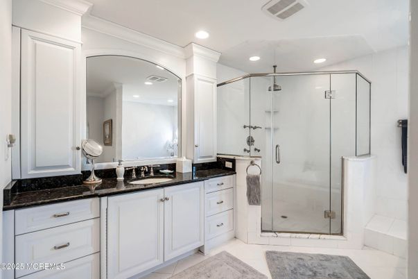 Bathroom, Dual Sink Vanities, Glass Shower, Interior, Recessed Lighting