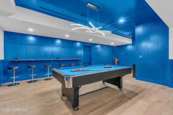 Billiard Table, Game Room, Interior, Recessed Lighting, Wood Texture Flooring