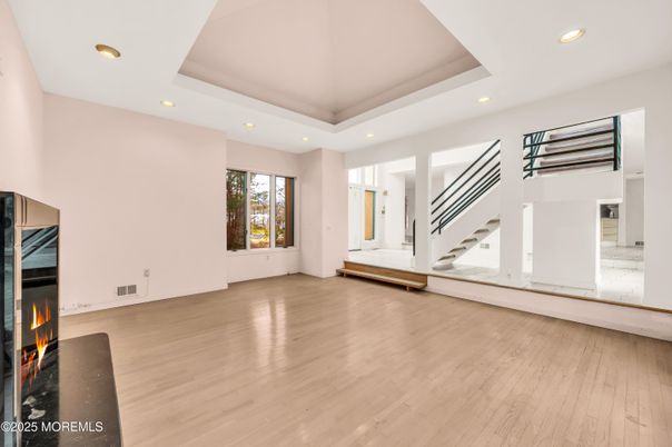 Fireplace, Interior, Recessed Lighting, Wood Texture Flooring