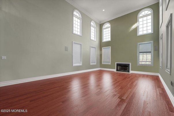 Empty room, Fireplace, Interior, Recessed Lighting, Wood Texture Flooring