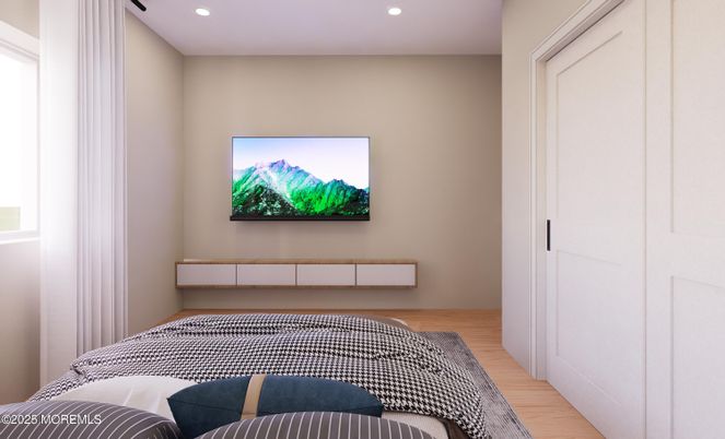 Bedroom, Interior, Recessed Lighting, Wood Texture Flooring