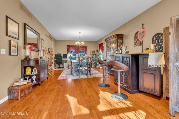 Chandelier, Dining room, Interior, Wood Texture Flooring