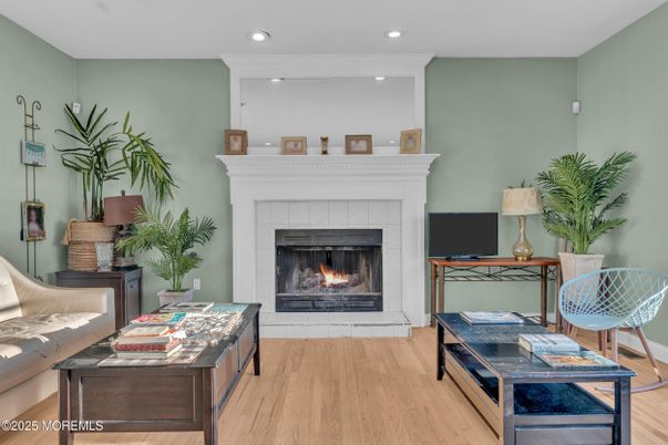 Fireplace, Interior, Recessed Lighting, Wood Texture Flooring