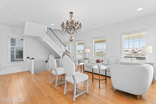 Chandelier, Interior, Living room, Recessed Lighting, Wood Texture Flooring