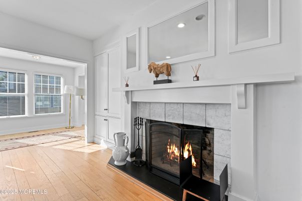Fireplace, Interior, Recessed Lighting, Wood Texture Flooring