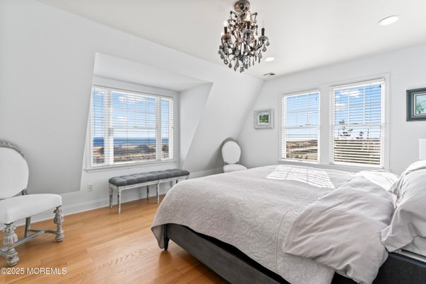 Bedroom, Chandelier, Interior, Recessed Lighting, Wood Texture Flooring