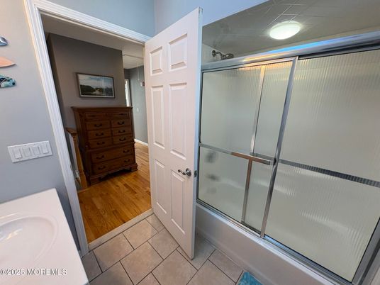 Bathroom, Glass Shower, Interior, Wood Texture Flooring
