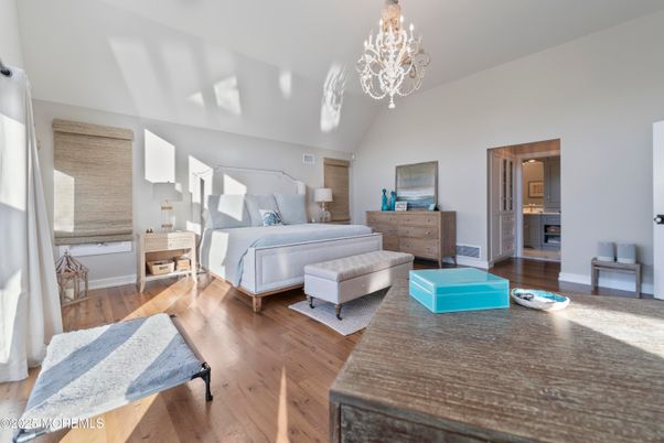 Bedroom, Chandelier, Interior, Wood Texture Flooring