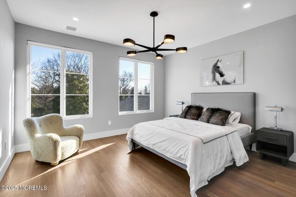Bedroom, Interior, Pendant Lights, Recessed Lighting, Wood Texture Flooring