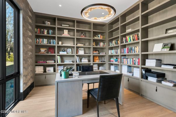 Home Office, Interior, Pendant Lights, Recessed Lighting, Wood Texture Flooring