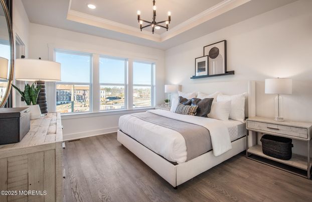 Bedroom, Interior, Pendant Lights, Recessed Lighting, Wood Texture Flooring