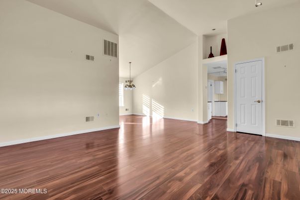Chandelier, Empty room, Interior, Wood Texture Flooring