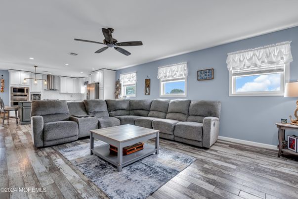Interior, Kitchen, Living room, Pendant Lights, Recessed Lighting, Stainless Steel Appliances, Wood Texture Flooring