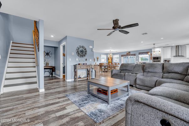 Dining room, Interior, Kitchen, Living room, Pendant Lights, Recessed Lighting, Wood Texture Flooring