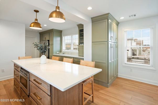 Interior, Kitchen, Pendant Lights, Recessed Lighting, Wood Texture Flooring