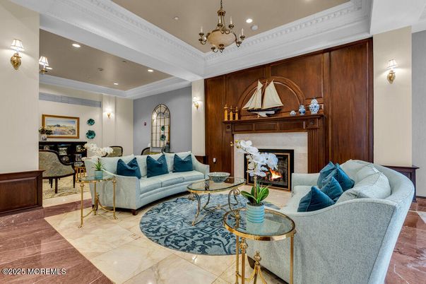 Chandelier, Fireplace, Interior, Living room, Recessed Lighting