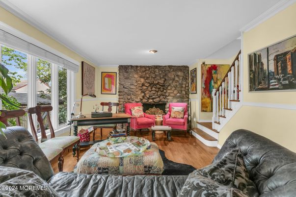 Fireplace, Interior, Living room, Stone Walls, Wood Texture Flooring