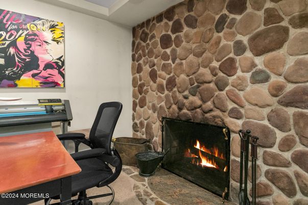 Fireplace, Home Office, Interior, Stone Walls