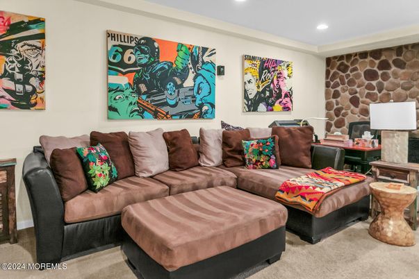 Home Office, Interior, Living room, Recessed Lighting, Stone Walls