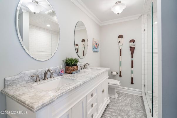 Bathroom, Dual Sink Vanities, Glass Shower, Interior, Recessed Lighting