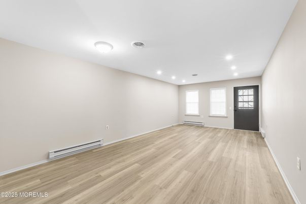 Empty room, Interior, Recessed Lighting, Wood Texture Flooring