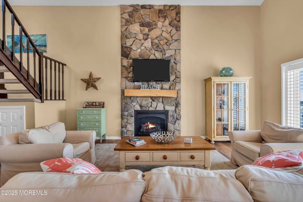 Fireplace, Interior, Living room, Stone Walls, Wood Texture Flooring