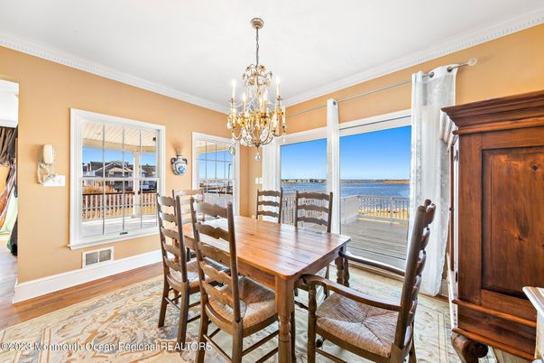 Chandelier, Dining room, Interior, Water, Wood Texture Flooring