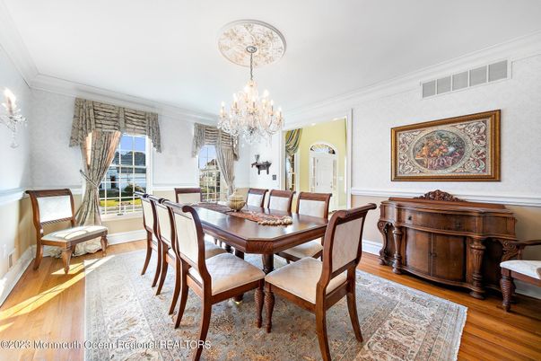 Chandelier, Dining room, Interior, Wood Texture Flooring