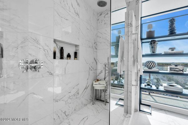 Bathroom, Glass Shower, Interior, Marble, Marble Walls