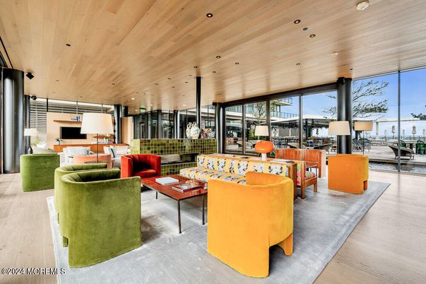 Dining room, Interior, Living room, Pendant Lights, Recessed Lighting, Wooden Ceilings, Wood Texture Flooring