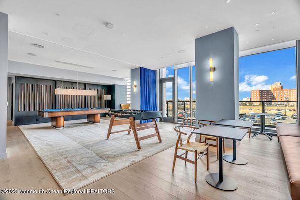 Billiard Table, Game Room, Interior, Pendant Lights, Recessed Lighting, Wood Texture Flooring