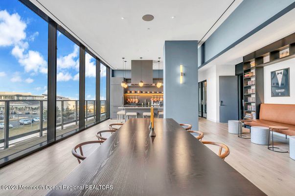 Dining room, Interior, Pendant Lights, Recessed Lighting, Wood Texture Flooring