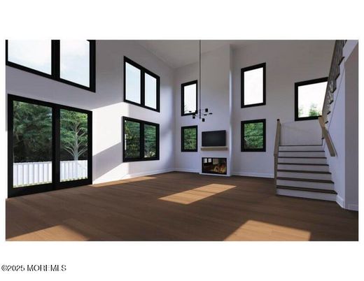 Fireplace, Interior, Pendant Lights, Wood Texture Flooring