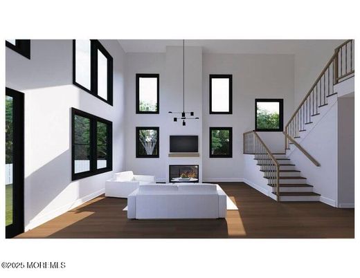 Fireplace, Interior, Living room, Pendant Lights, Wood Texture Flooring