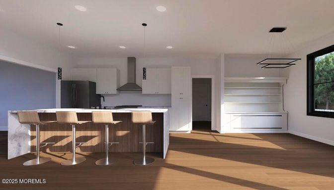 Interior, Kitchen, Pendant Lights, Recessed Lighting, Wood Texture Flooring